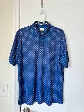 Greg Norman Collection Blue Polo with Small White Diamond Pattern